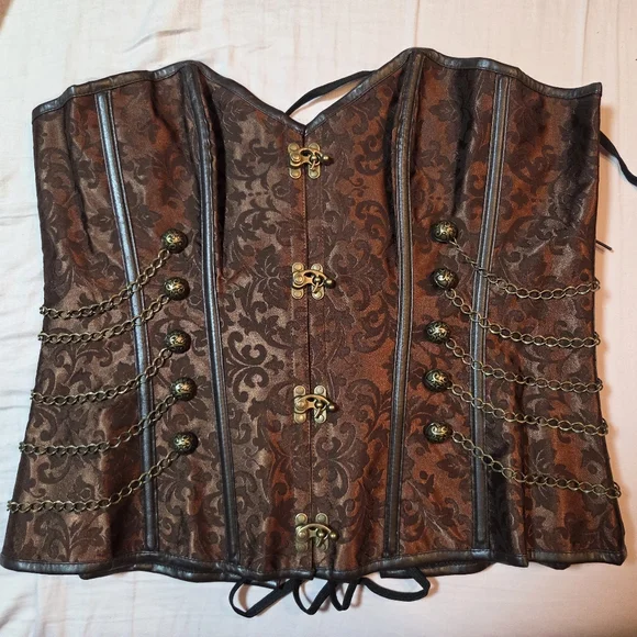 Brown Brocade Corset with Gold Accents - Picture 1 of 3
